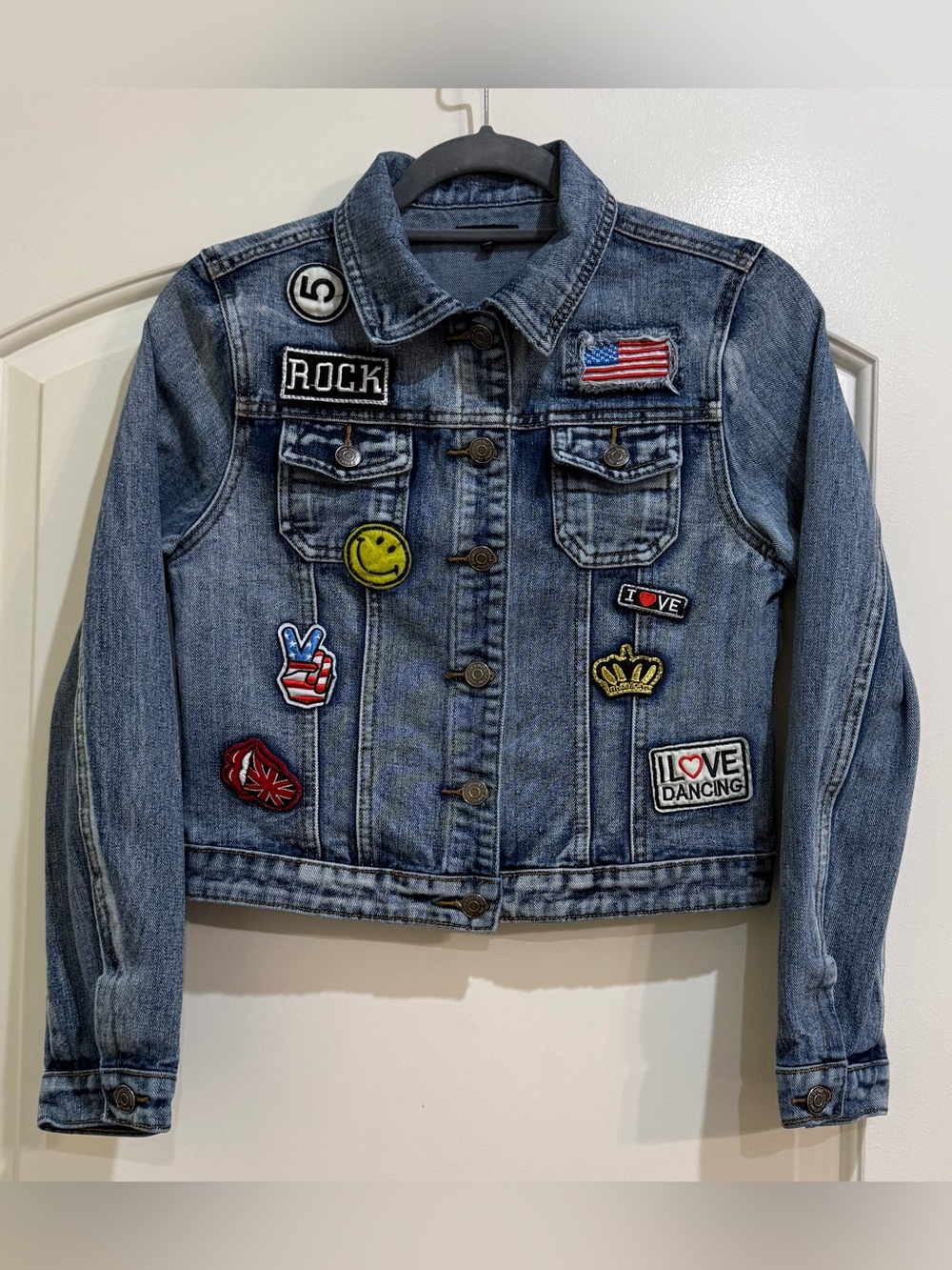 ChiQle hip patchwork denim jacket short 100% cotton size Small